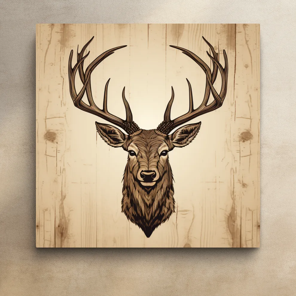 Engraved wood art of deer head
