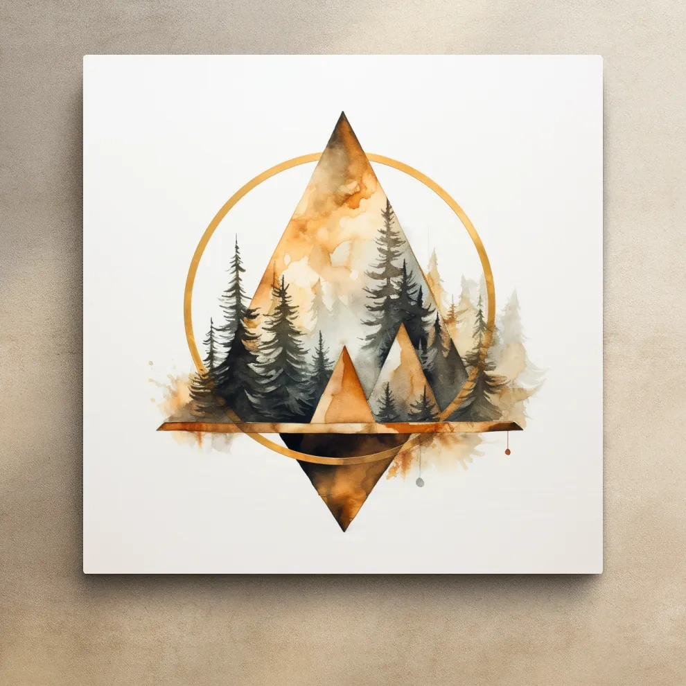 Minimal watercolour tree art, elegant geometric shapes, circular, triangles