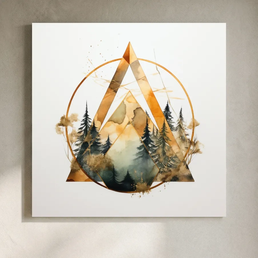 Geometric Watercolor Mountain Pine Forest - Modern Minimalist Nature Wall Art