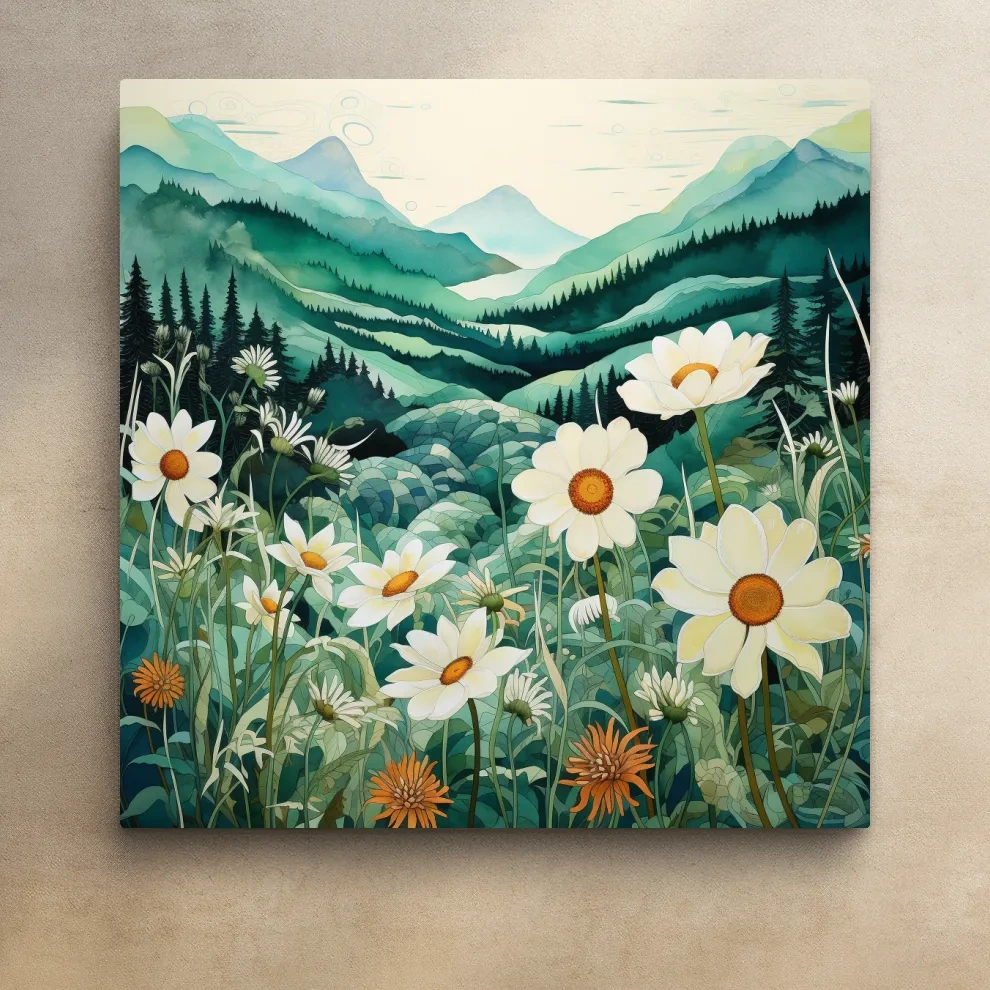 Flowers in the alpine meadows, watercolour illustration