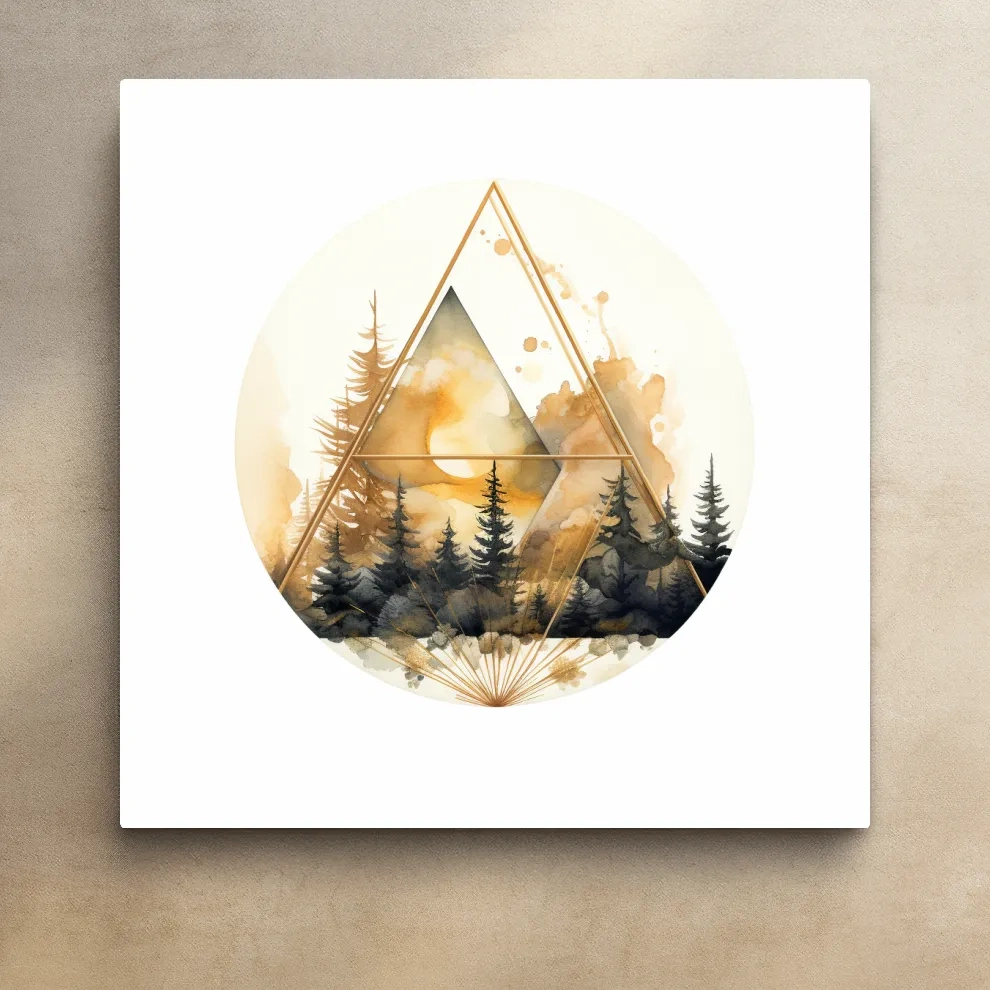 Elegent Geometric Watercolor Mountain Forest - Modern Rustic Landscape Wall Art