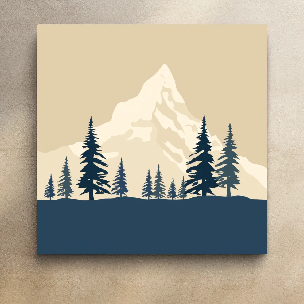 Treeline before the glacier, simple flatcolour 2d rustic mountain artwork