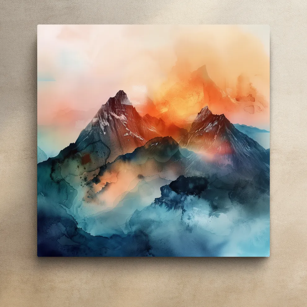 A mountain art scene made from colourful abstract shapes