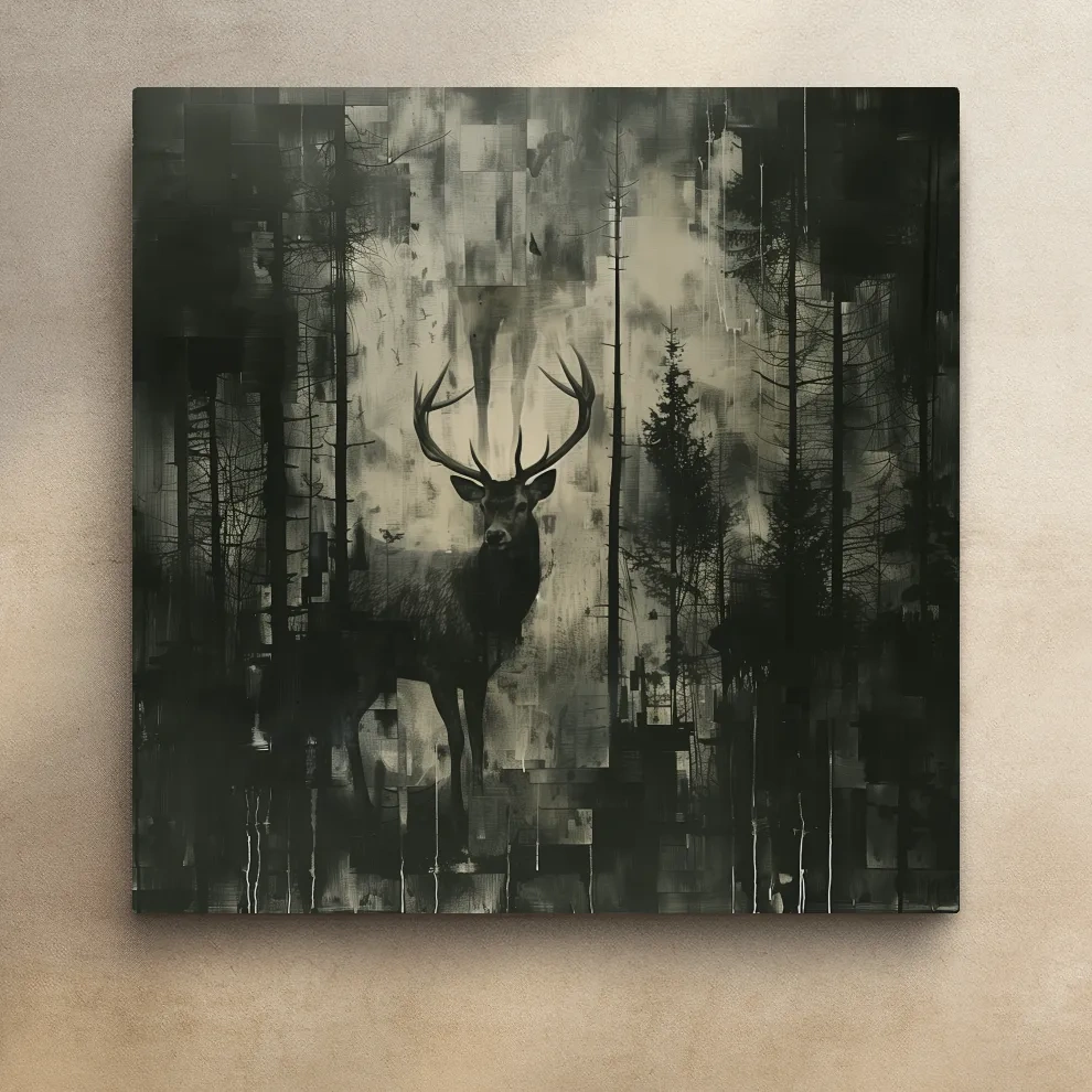 Abstract painting, deer hidden in the forest, dark artwork