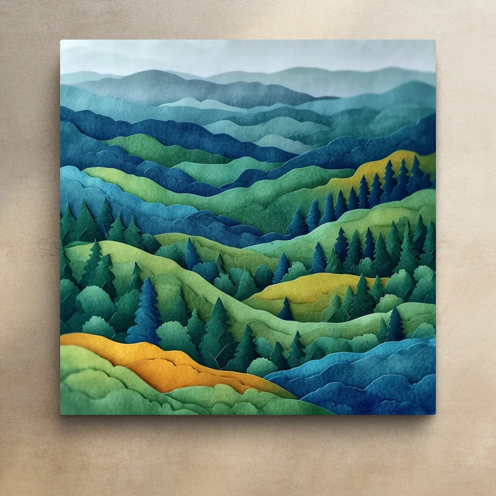 Layered Papercut Mountain Forest Landscape - 3D Effect Wall Art