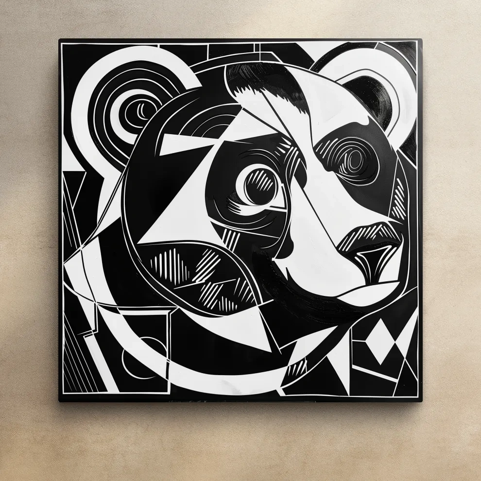 Cubism style abstract painting of a black bear, modern wall art