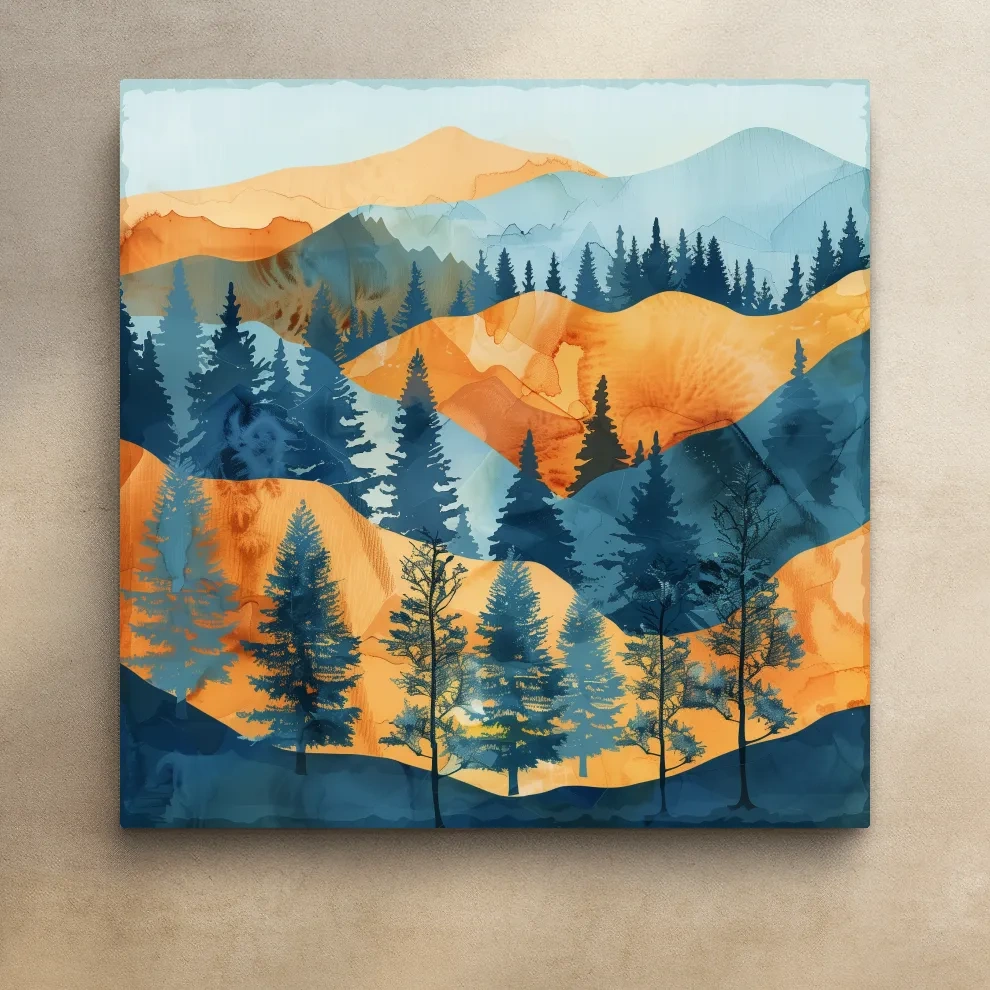 Abstract Alpine Mountain Forest Landscape - Modern Watercolor Style Wall Art