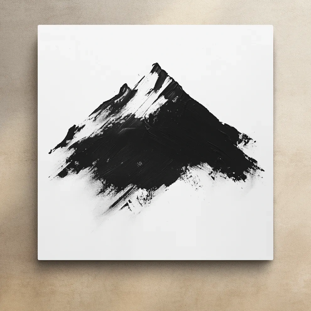 Modern abstract wall art, defined brush strokes black & white mountain painting