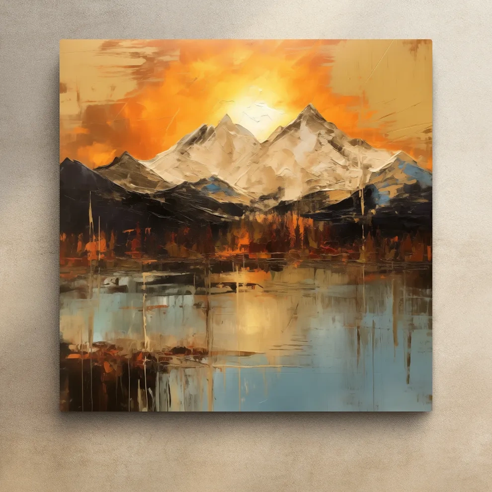 Sunset mountain artwork, oil painting style wall art print
