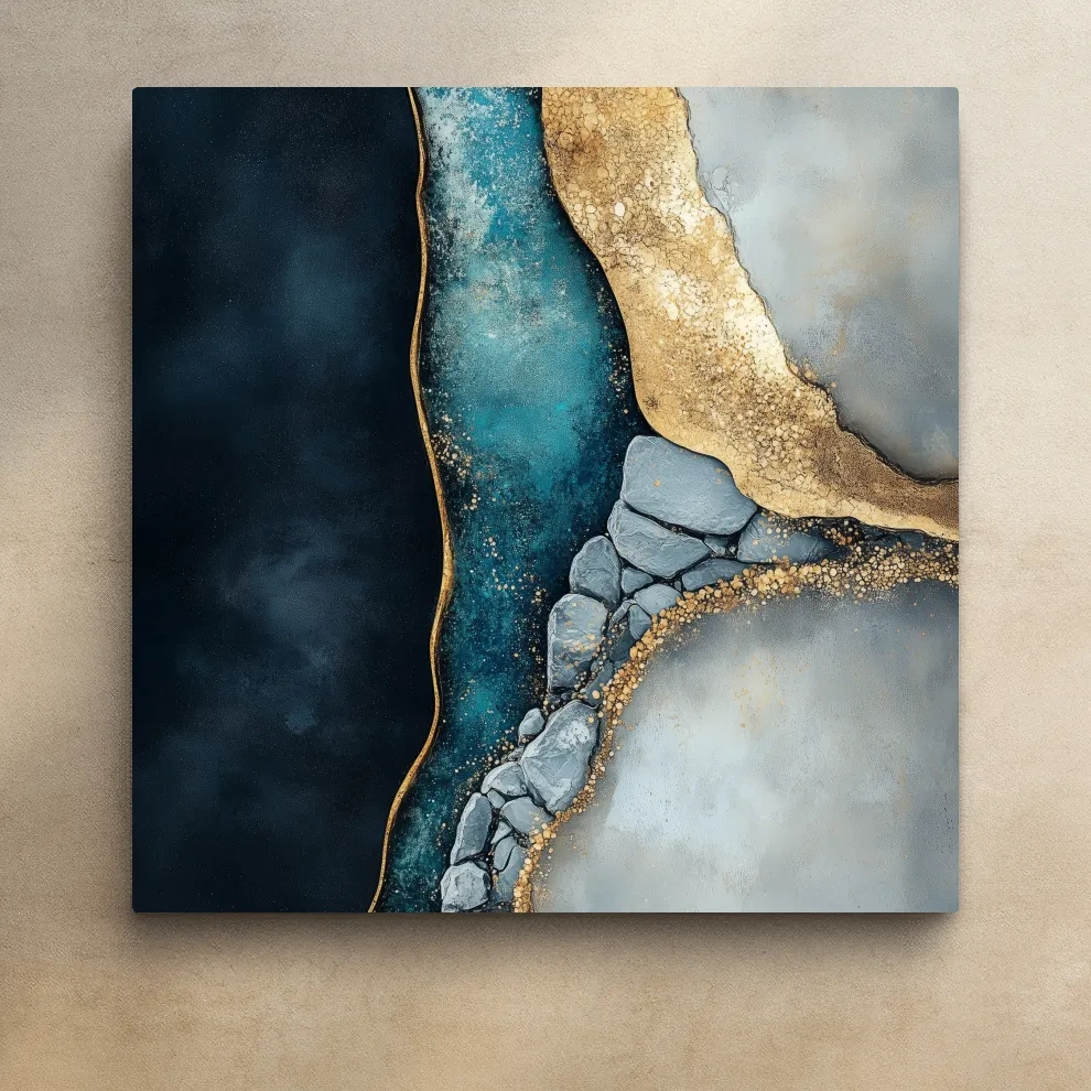 Elegant abstract riverbed rock artwork, natural flowing modern wall art