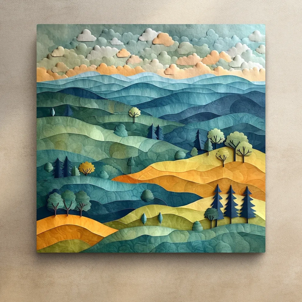 Happy hillside scene, 3d layered paper quilling cutout effect