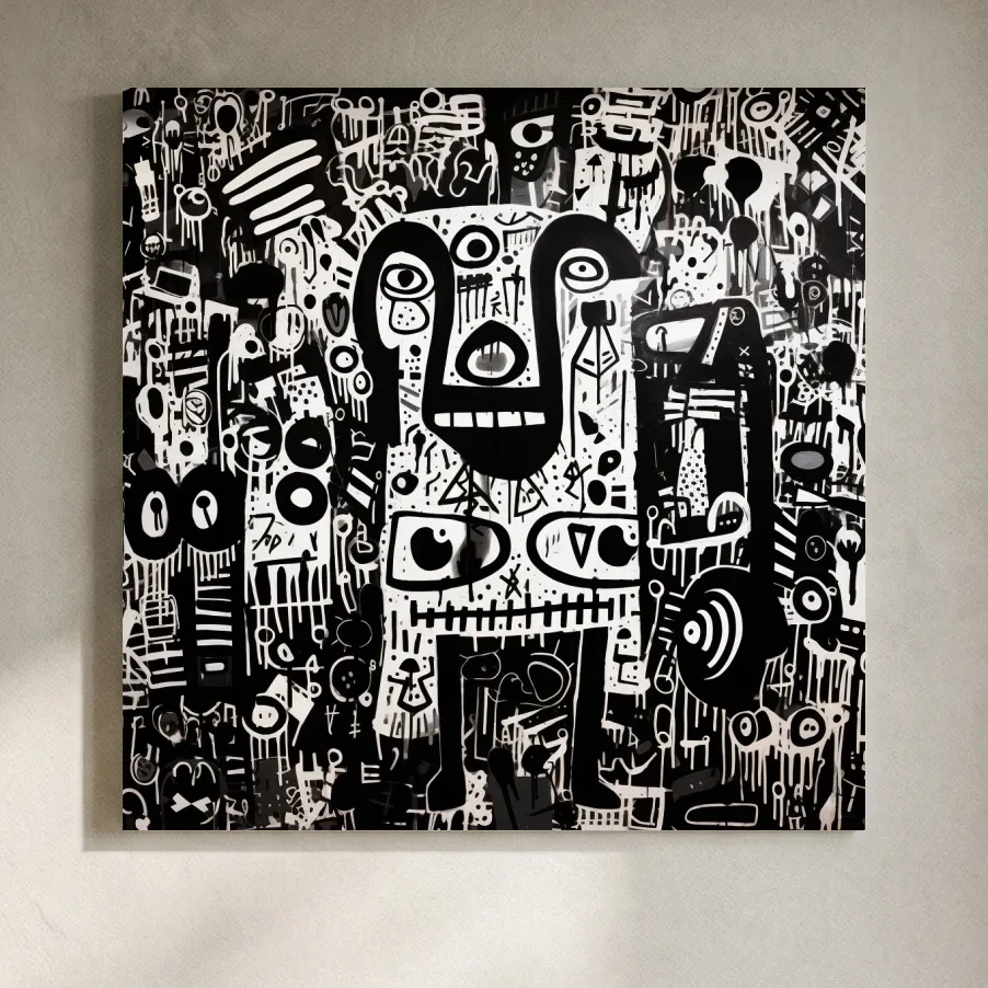 Black And White Abstract Graffiti Bear - Urban Street Art Wall Artwork