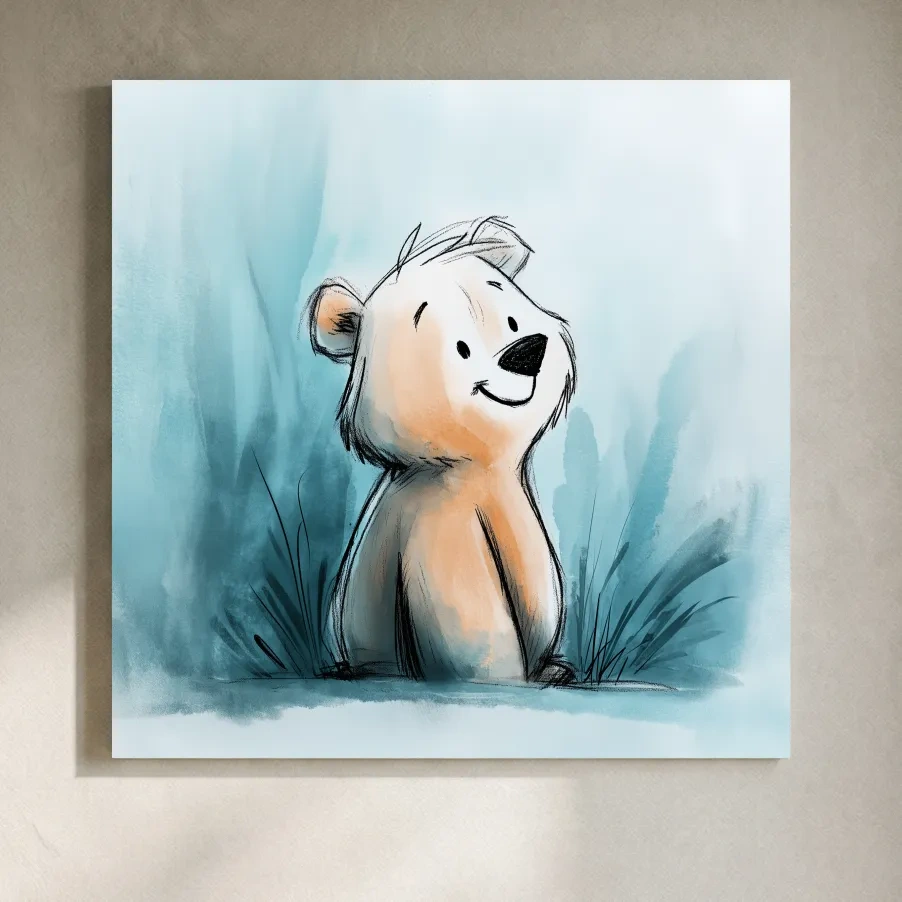 Cute Watercolor Bear Cub Illustration - Whimsical Nursery Animal Wall Art