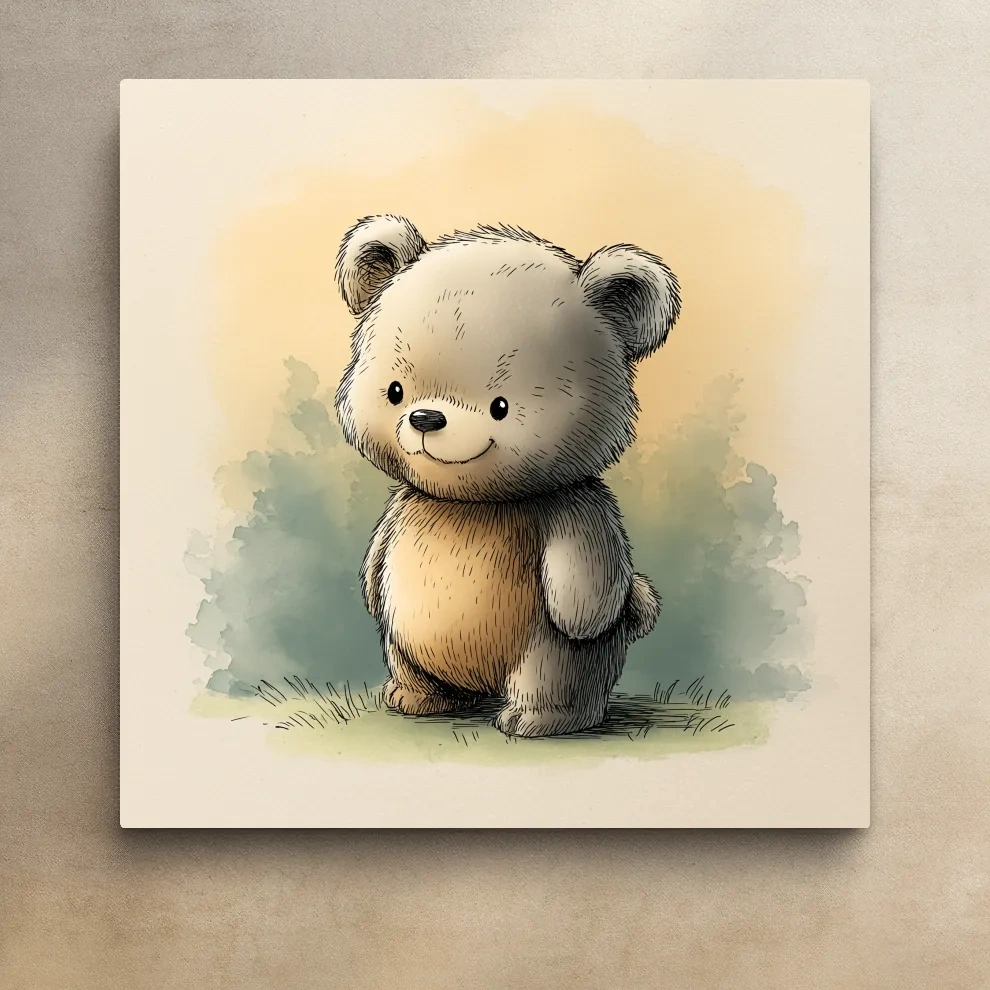 Cute Watercolor Teddy Bear Illustration - Whimsical Nursery Animal Wall Art