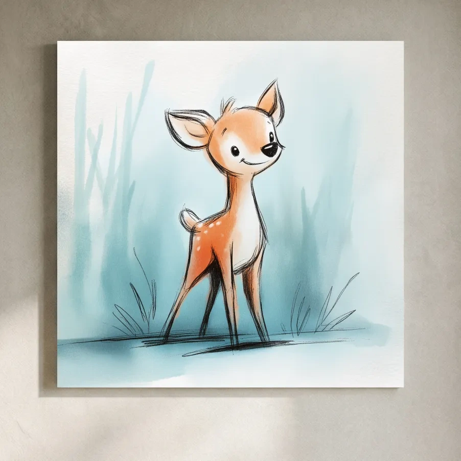Cute Baby Deer Watercolor Illustration - Whimsical Woodland Nursery Wall Art
