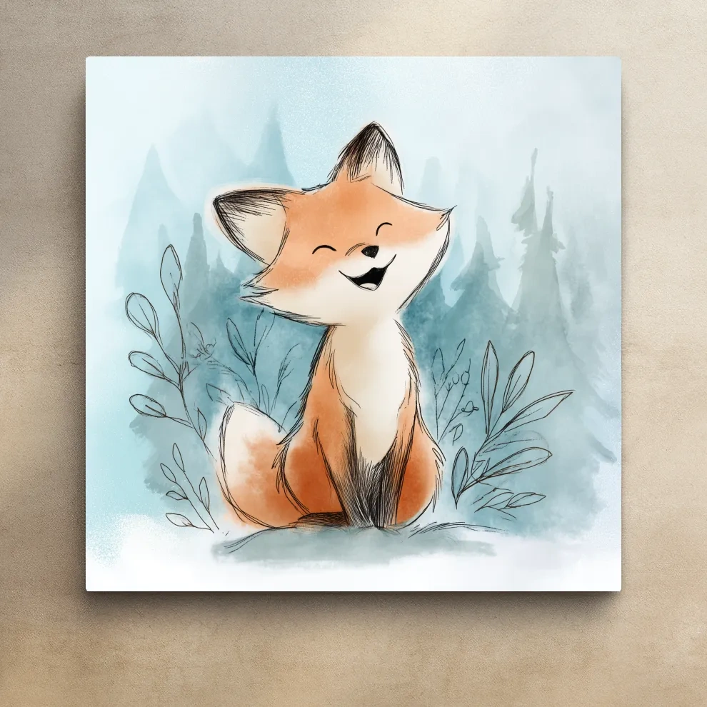 Whimsical Watercolor Fox Cub Illustration - Cute Woodland Nursery Wall Art