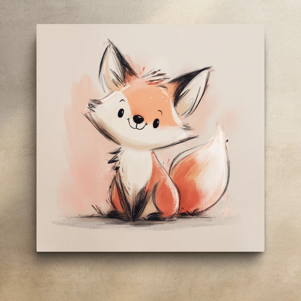 Cute Watercolor Baby Fox Illustration - Whimsical Woodland Nursery Wall Art