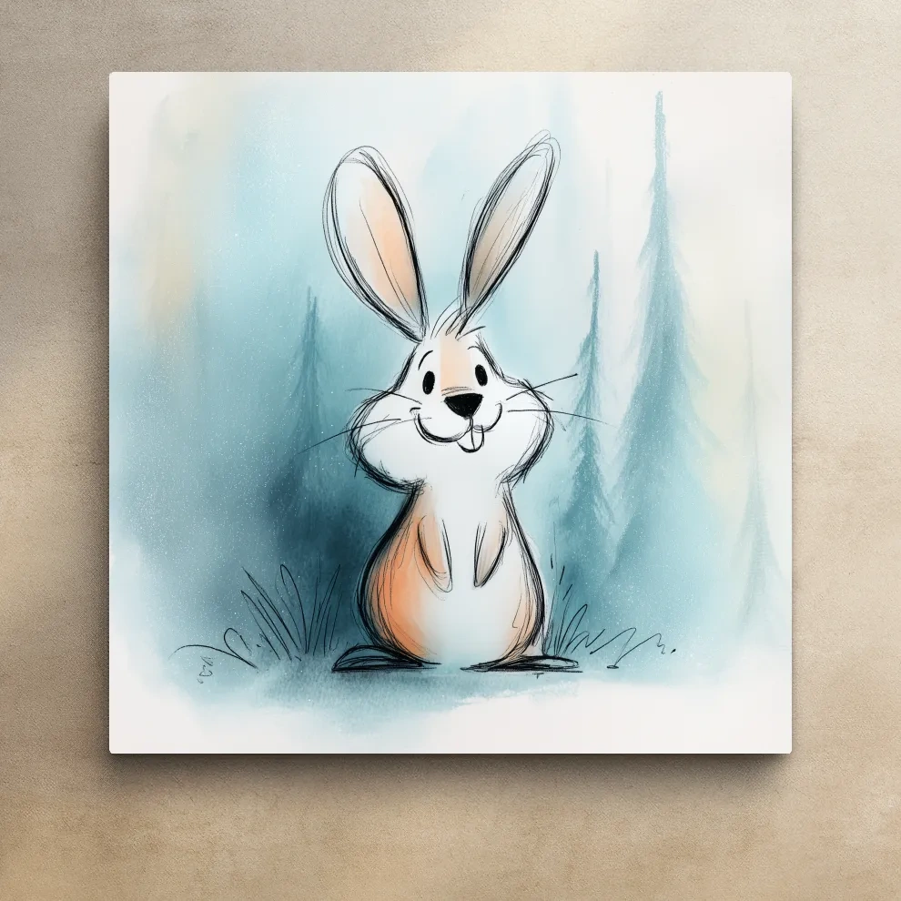 Cute Watercolor Bunny Illustration - Whimsical Woodland Nursery Wall Art