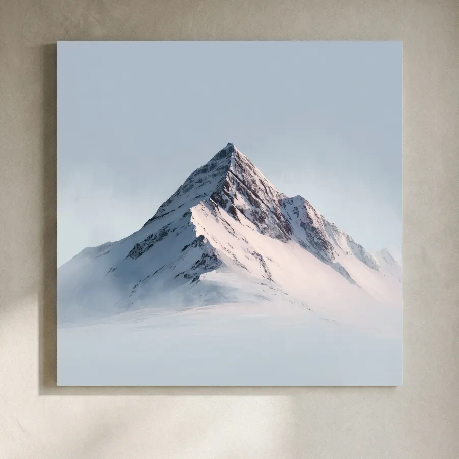 Minimalist Snowy Alpine Peak Painting - Serene Winter Mountain Wall Art