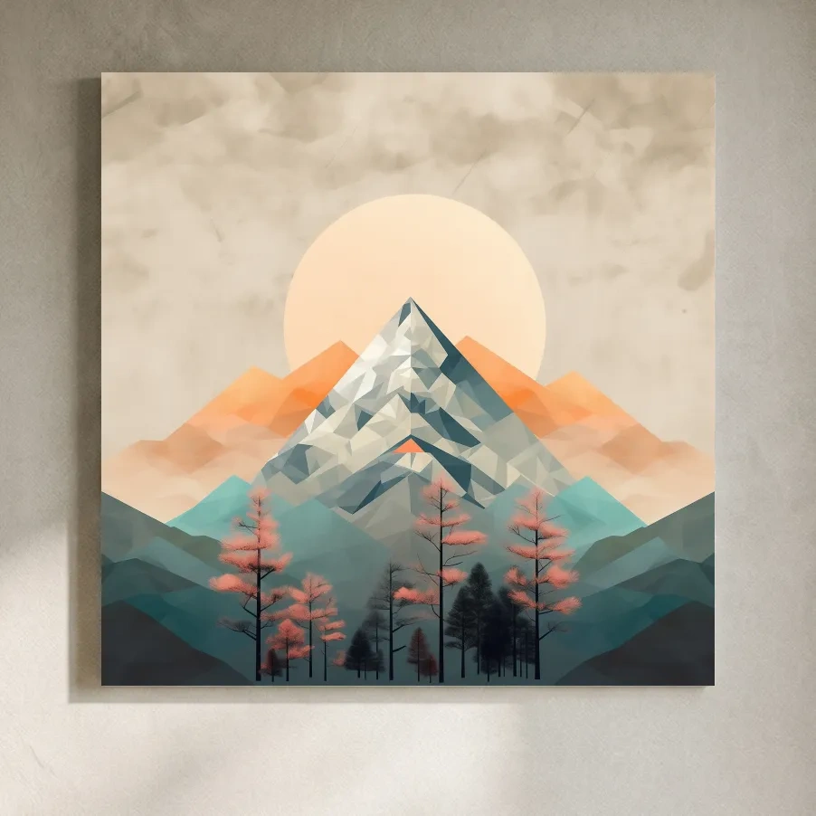 Minimalist Alpine Mountain Sunrise Artwork - Modern Landscape Wall Art