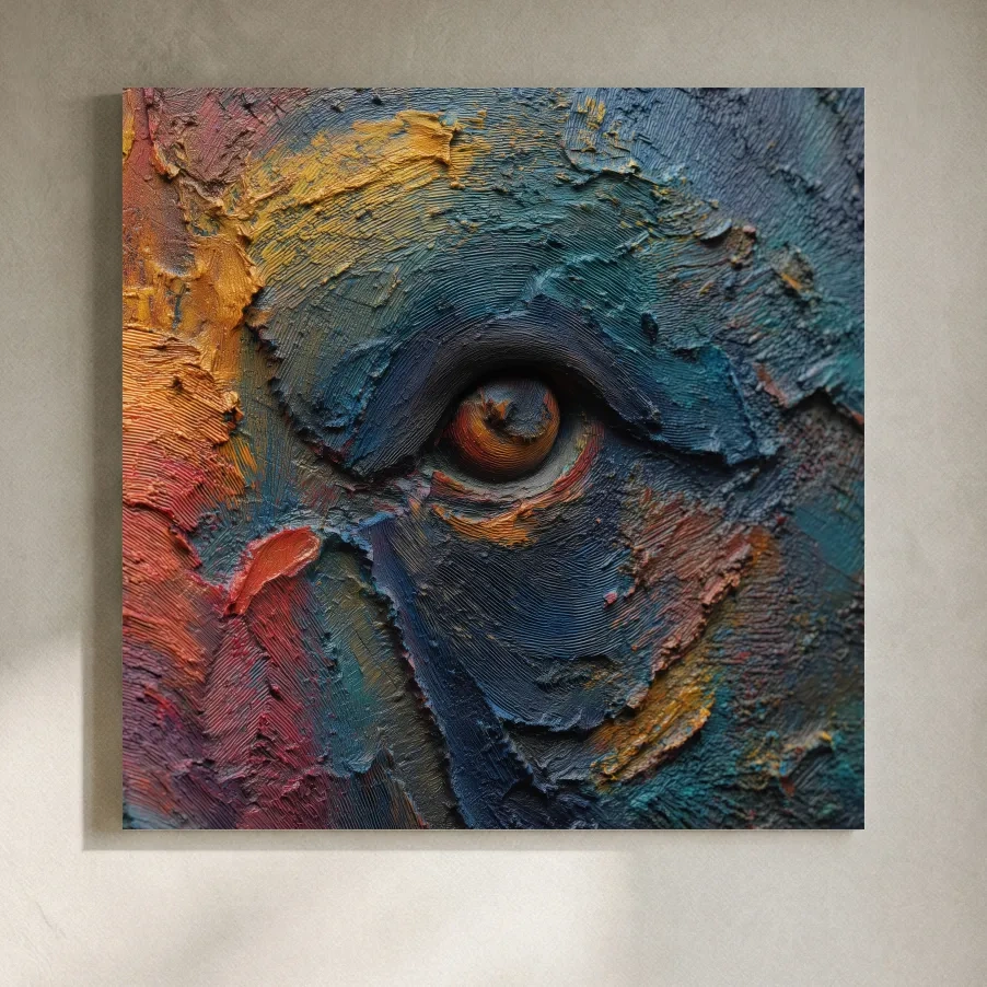 Abstract Bear Eye Impasto Style Artwork - Bold Colorful Wildlife Wall Art