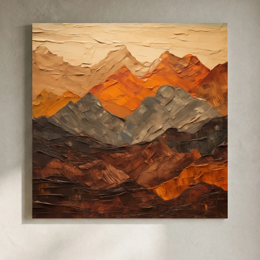 Textured Impasto Style Mountain Range - Rustic Earthy Abstract Wall Art