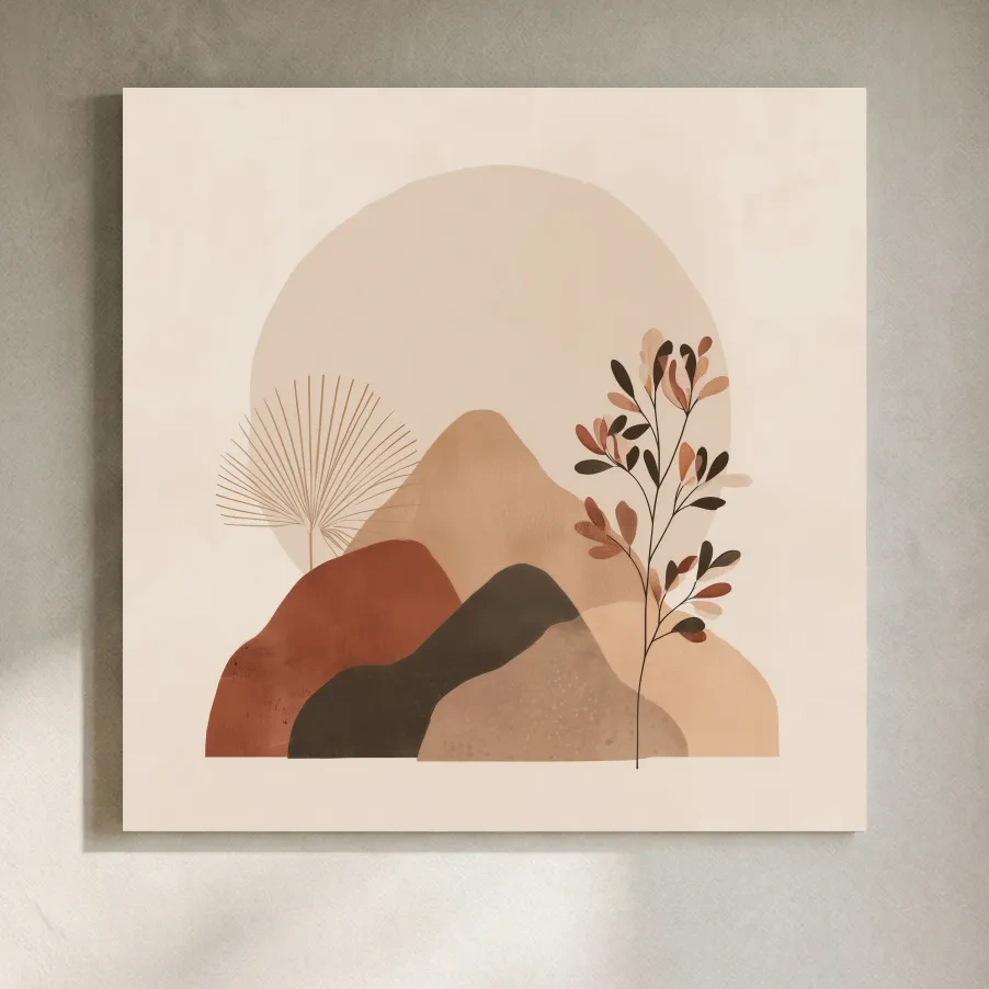 Boho Abstract Mountain Silhouette - Neutral Terracotta Botanical Wall Art