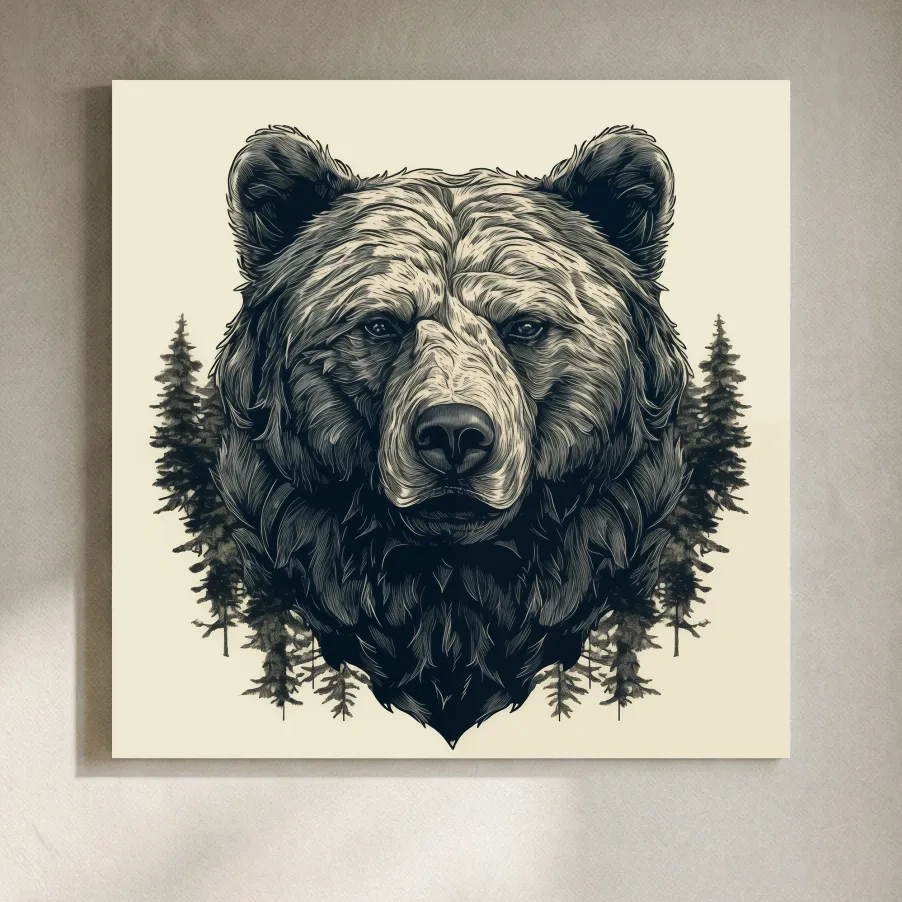 Grizzly Bear Portrait Illustration Artwork - Vintage Wilderness Forest Wall Art