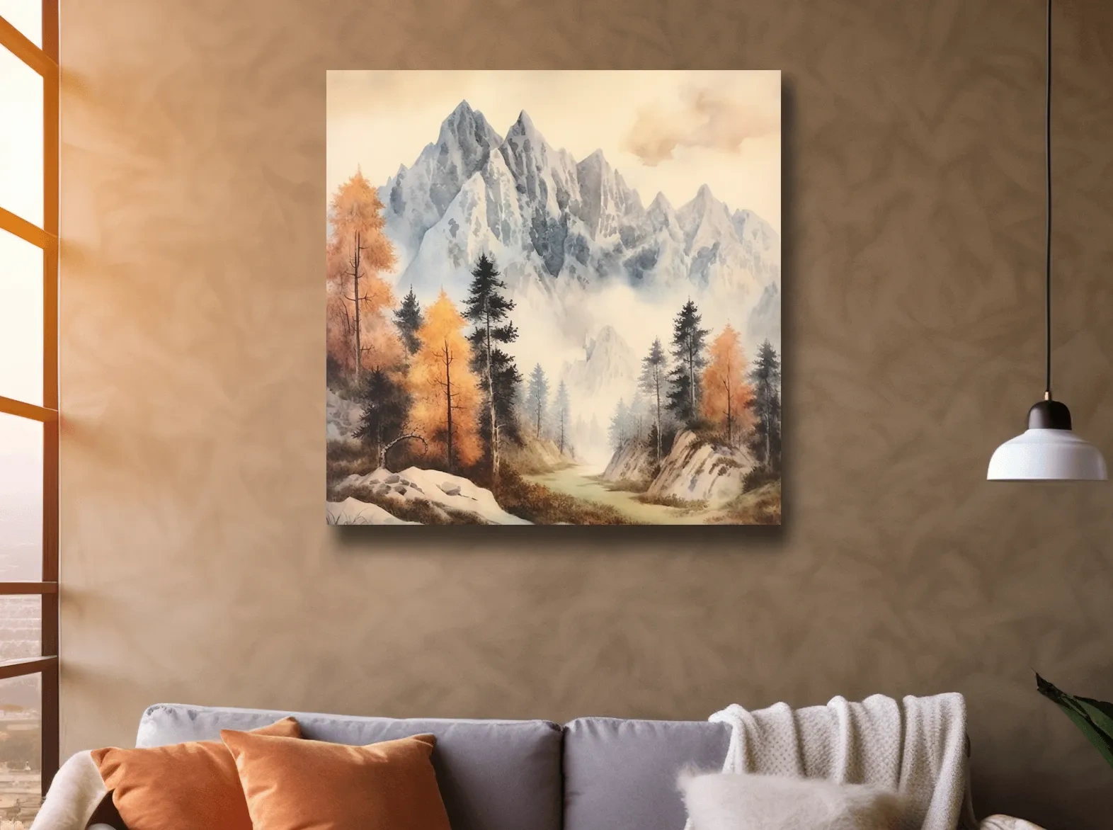 Watercolor Alpine Mountains With Autumn Pines - Serene Wall Art