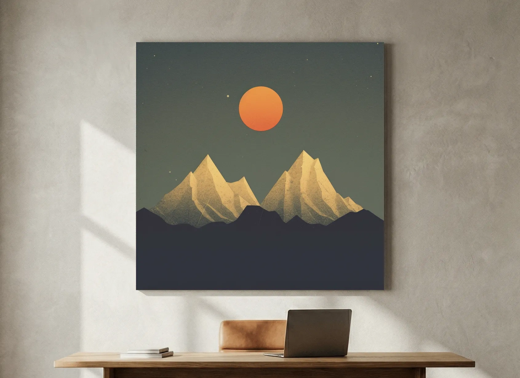 Minimal art of snow capped mountains