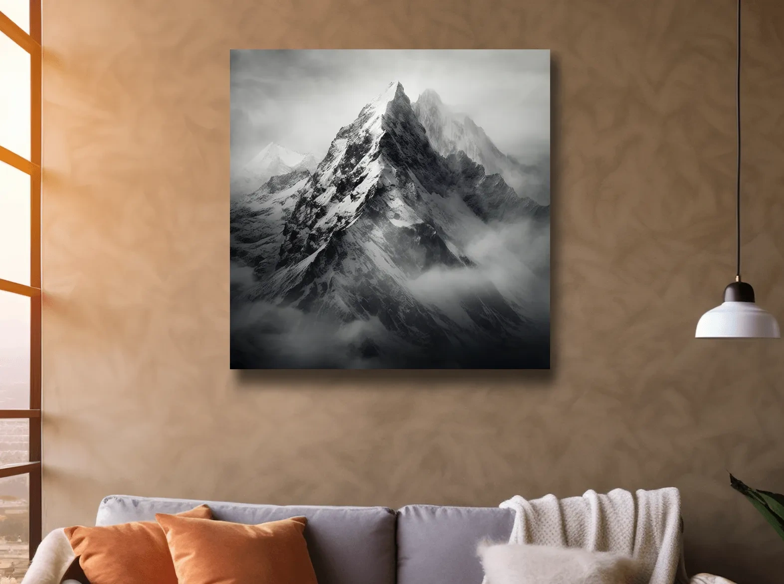 Moody Monochrome Snowcapped Mountain Peaks - Photographic Alpine Wall Art