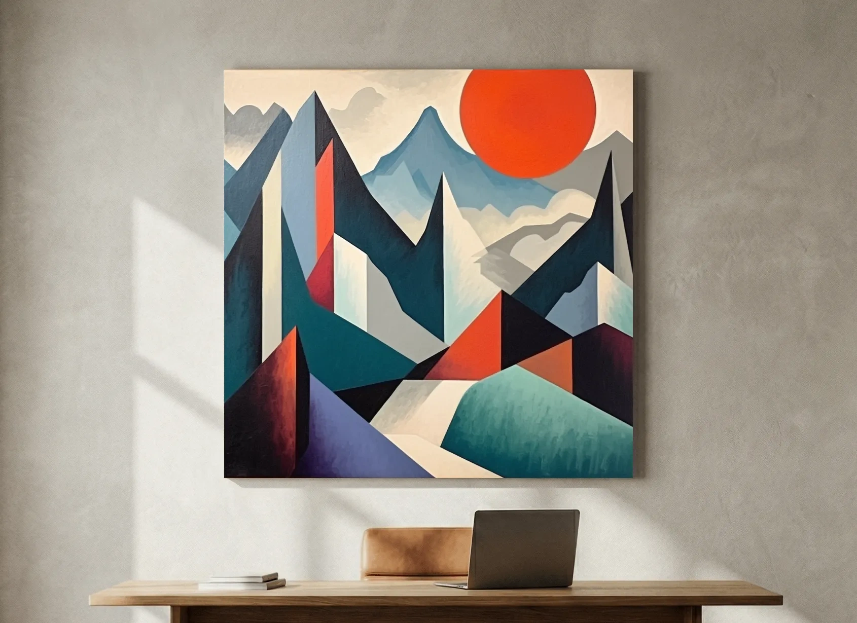 Abstract suprematism mountain painting
