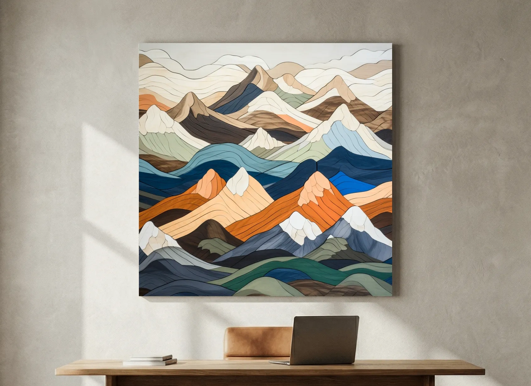 Layered Geometric Mountain Ranges - Modern Abstract Landscape Artwork
