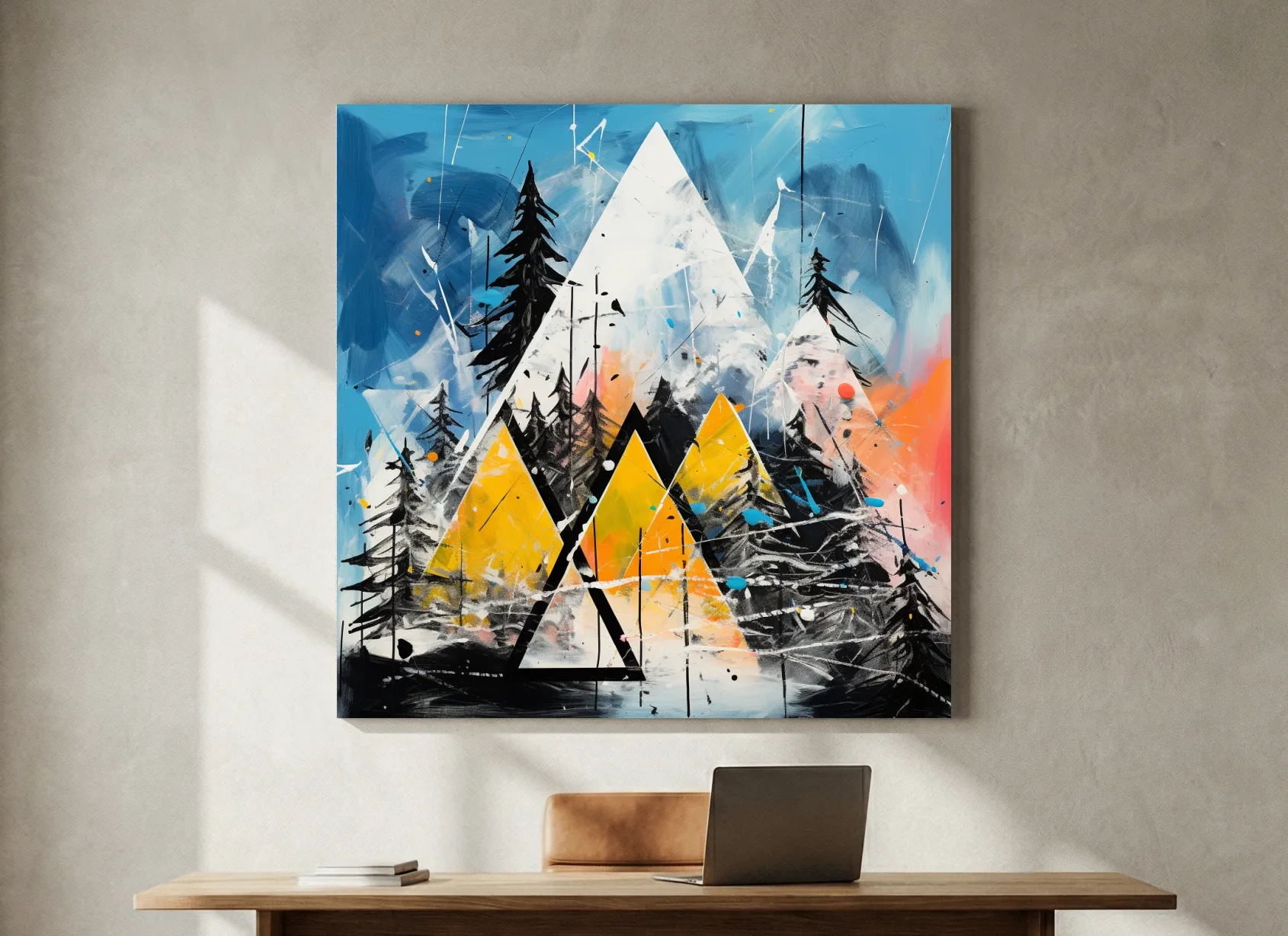 Abstract Geometric Mountain Peaks - Vibrant Colorful Forest Wall Art
