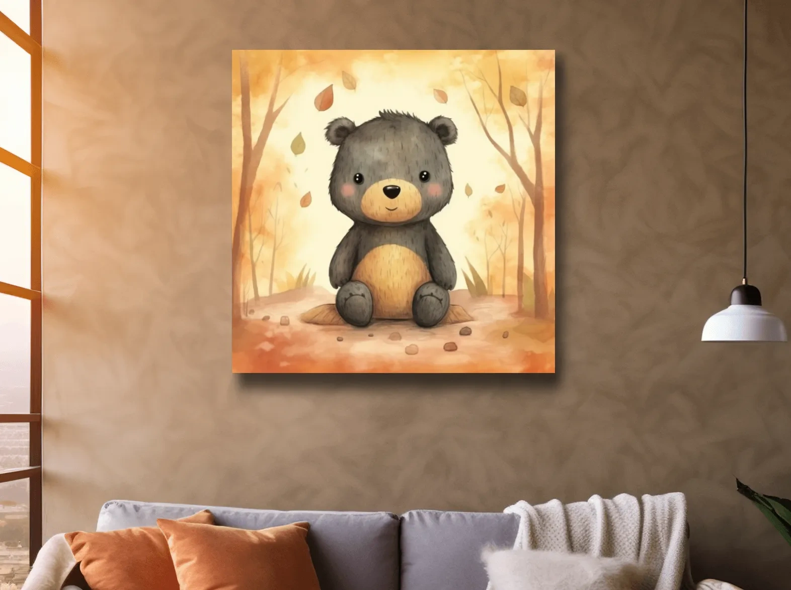 Cute Watercolor Teddy Bear Forest Illustration - Whimsical Nursery Wall Art
