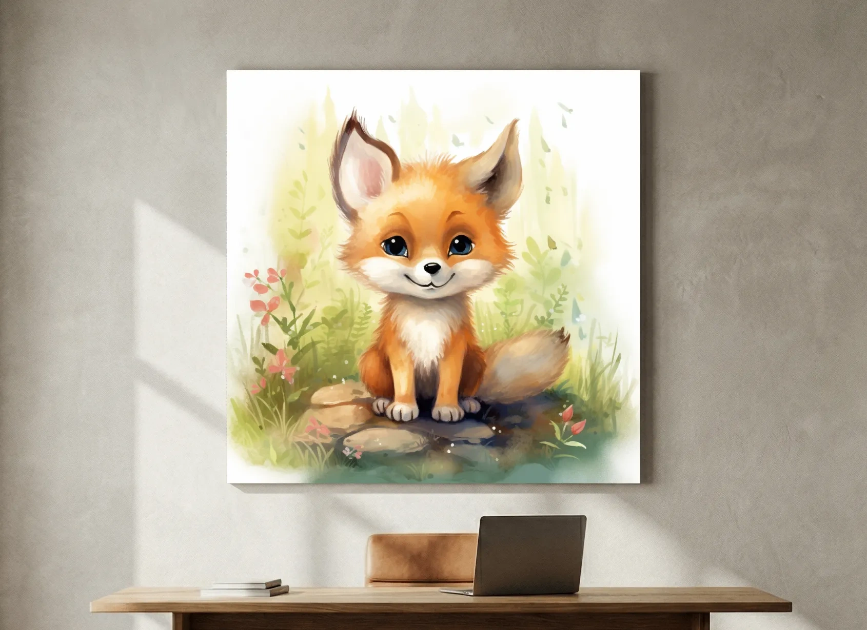 Cute Baby Fox Watercolor Illustration - Woodland Nursery Animal Wall Art