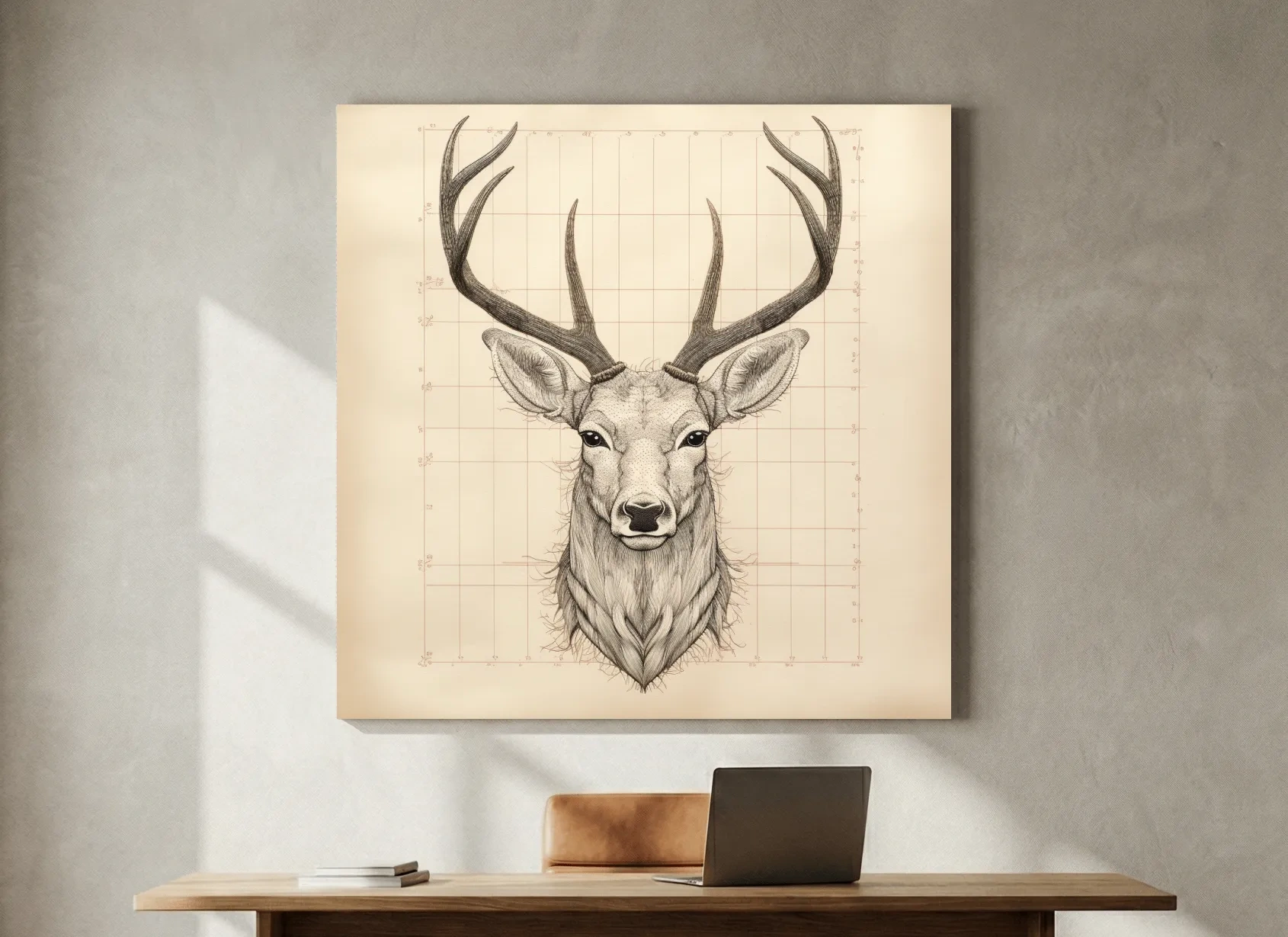 Vintage Deer Head Sketch Illustration - Rustic Wildlife Wall Art