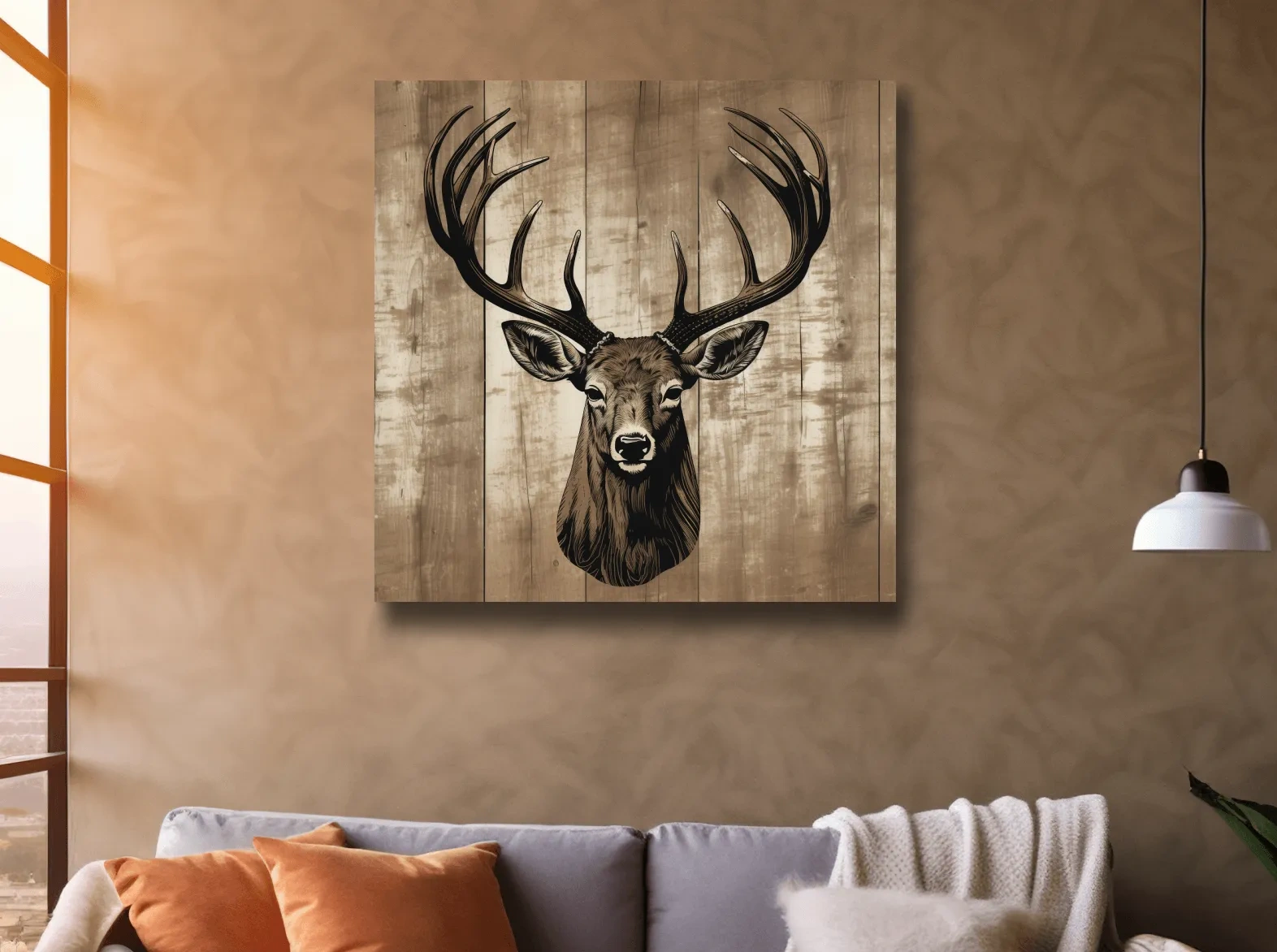 Rustic Stag Head Illustration - Vintage Cabin Lodge Wildlife Wall Art