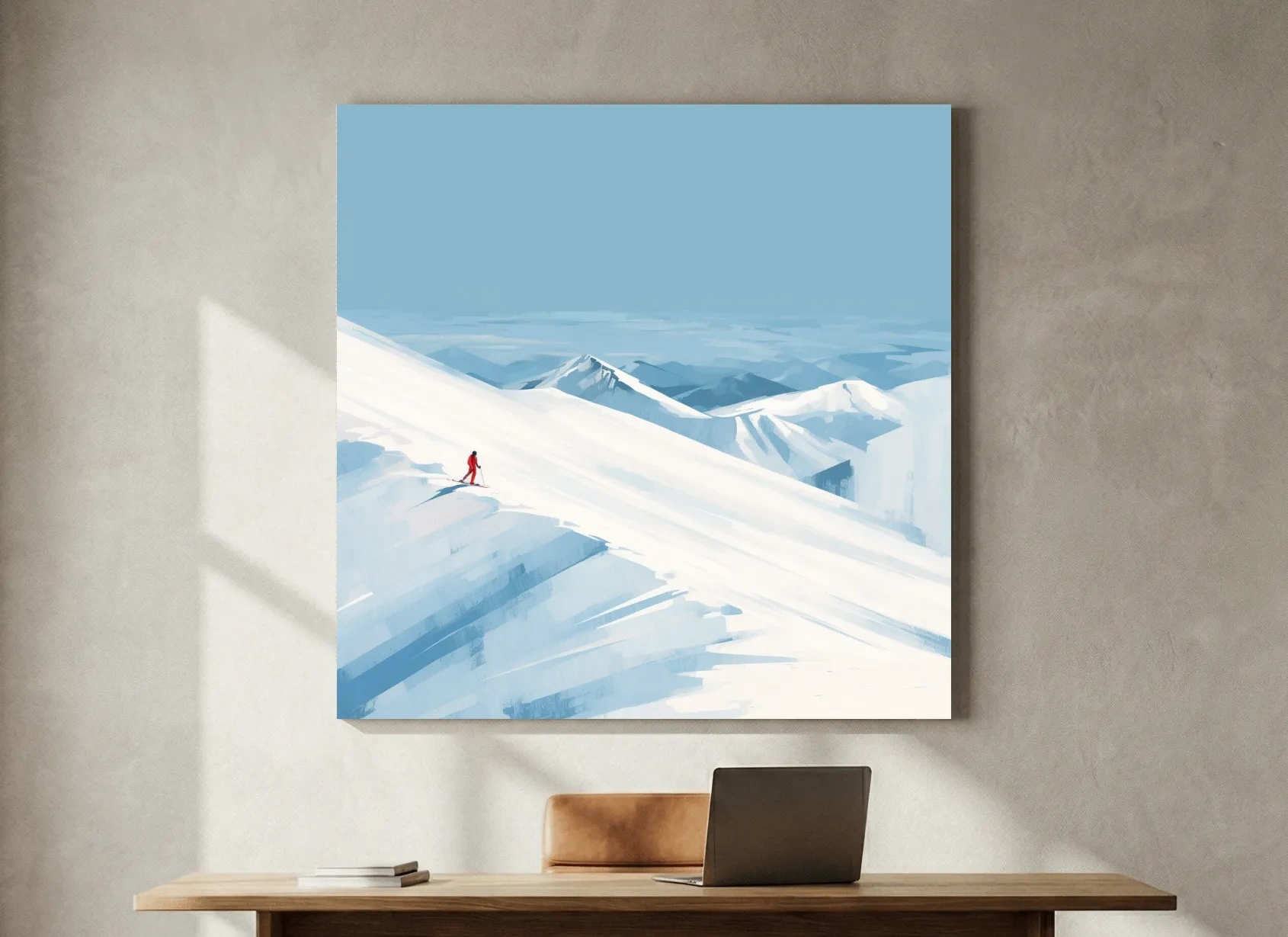 Minimalist Backcountry Skier Painting - Alpine Winter Wall Art