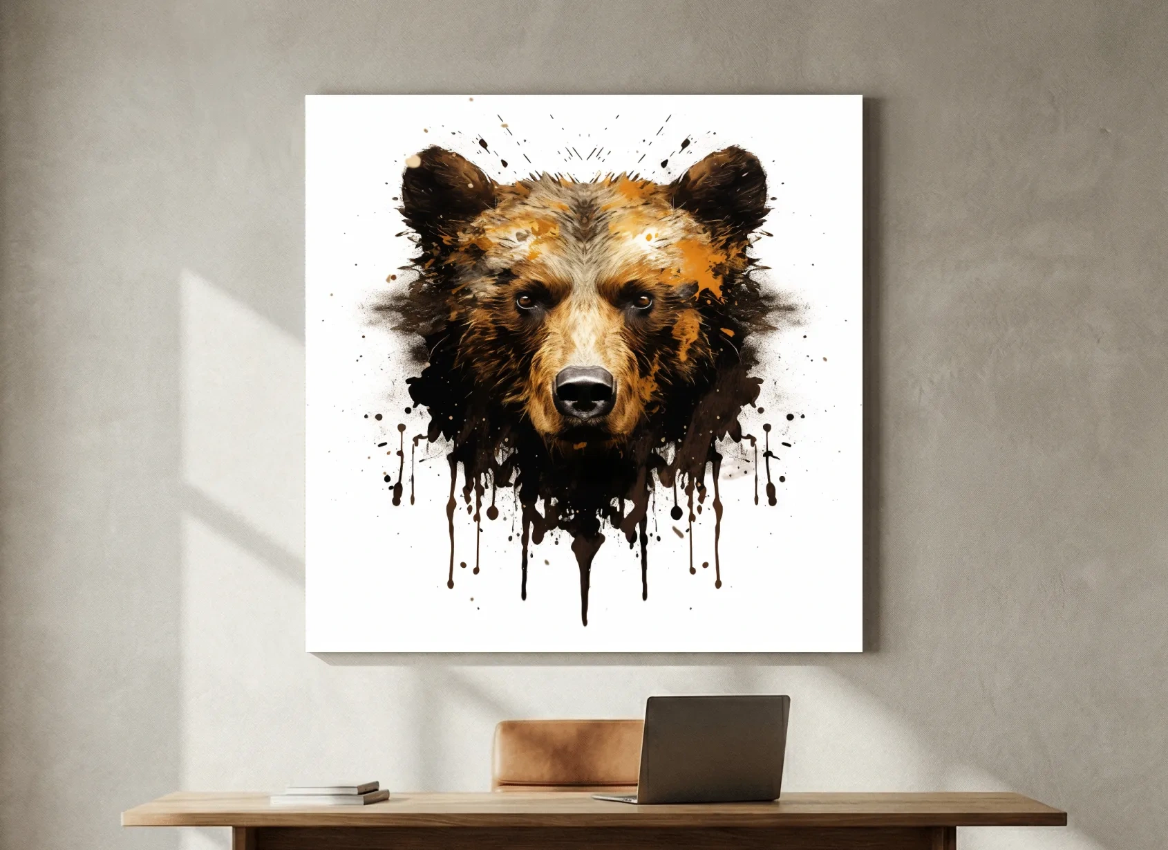 Splatter Rorschach Inkblot Paint Grizzly Bear Portrait - Wildlife Artwork