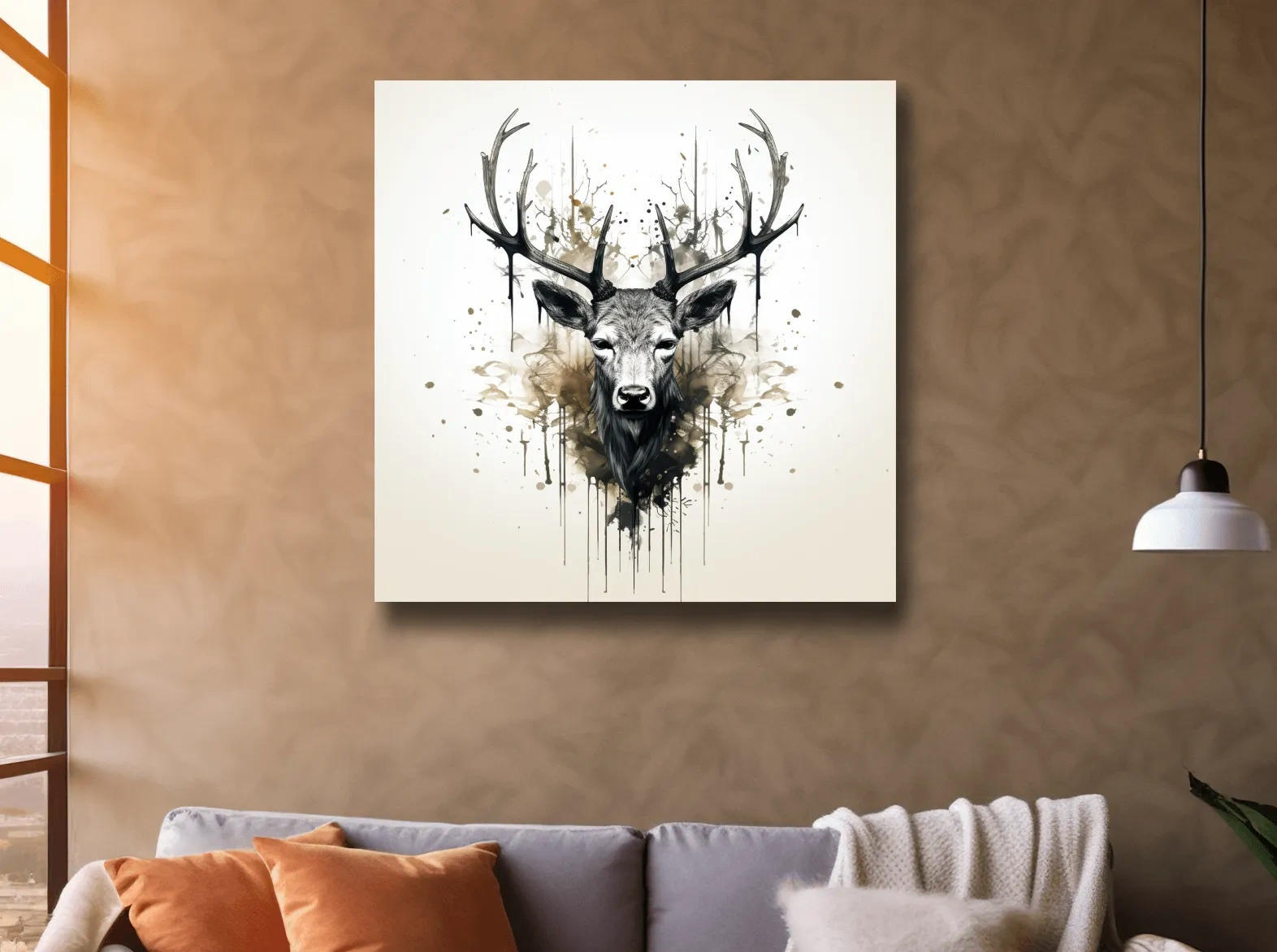 Watercolor Stag Portrait Rorschach Ink Splatter - Rustic Wildlife Artwork