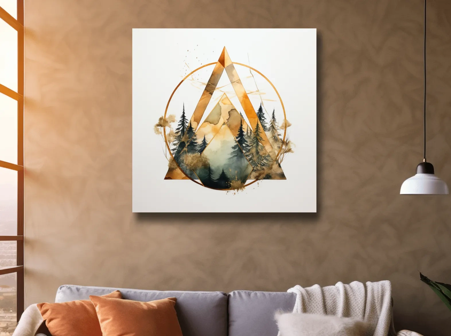 Geometric Watercolor Mountain Pine Forest - Modern Minimalist Nature Wall Art