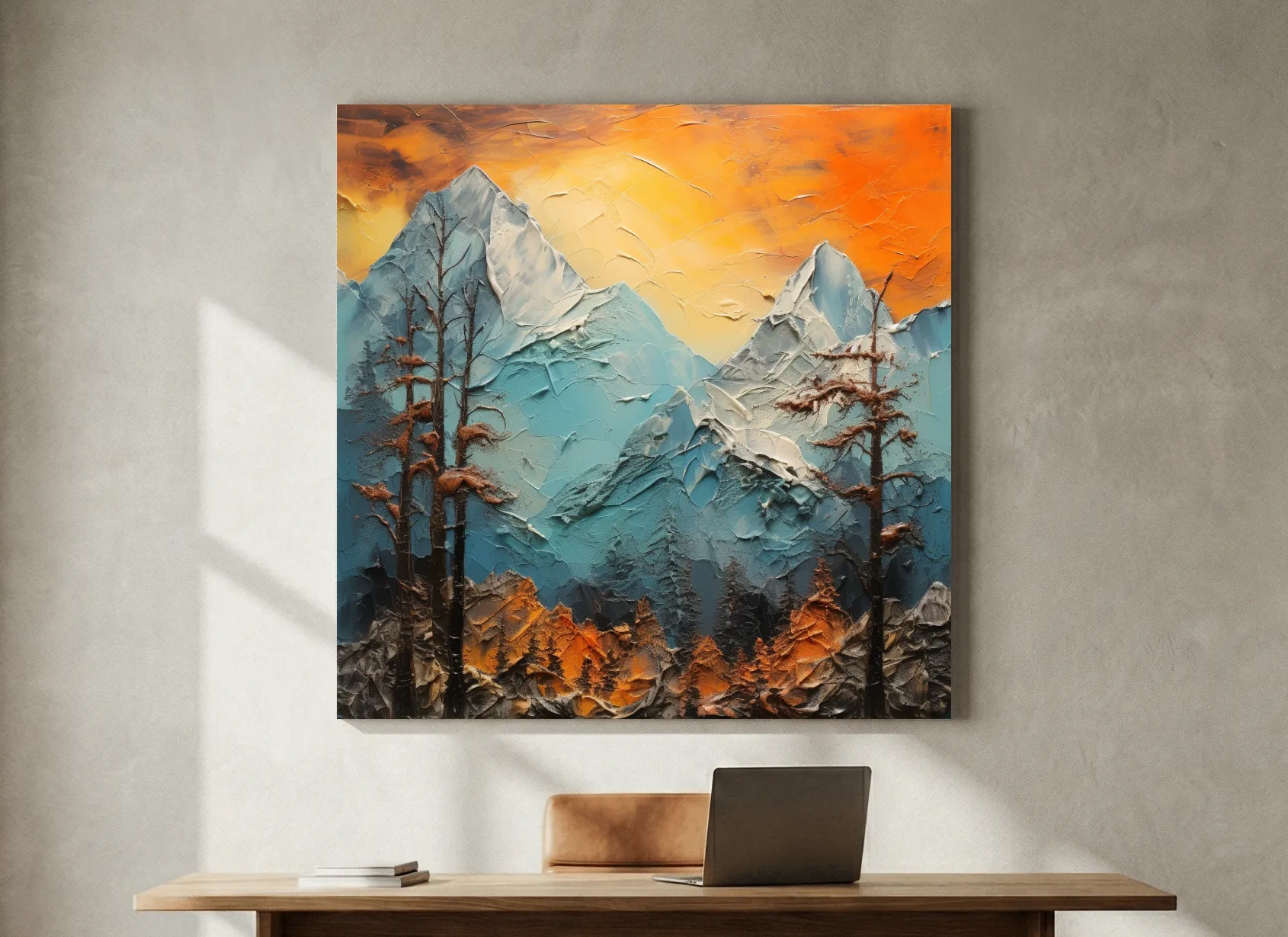 Abstract Alpine Mountains At Sunset - Impasto Effect Landscape Wall Art