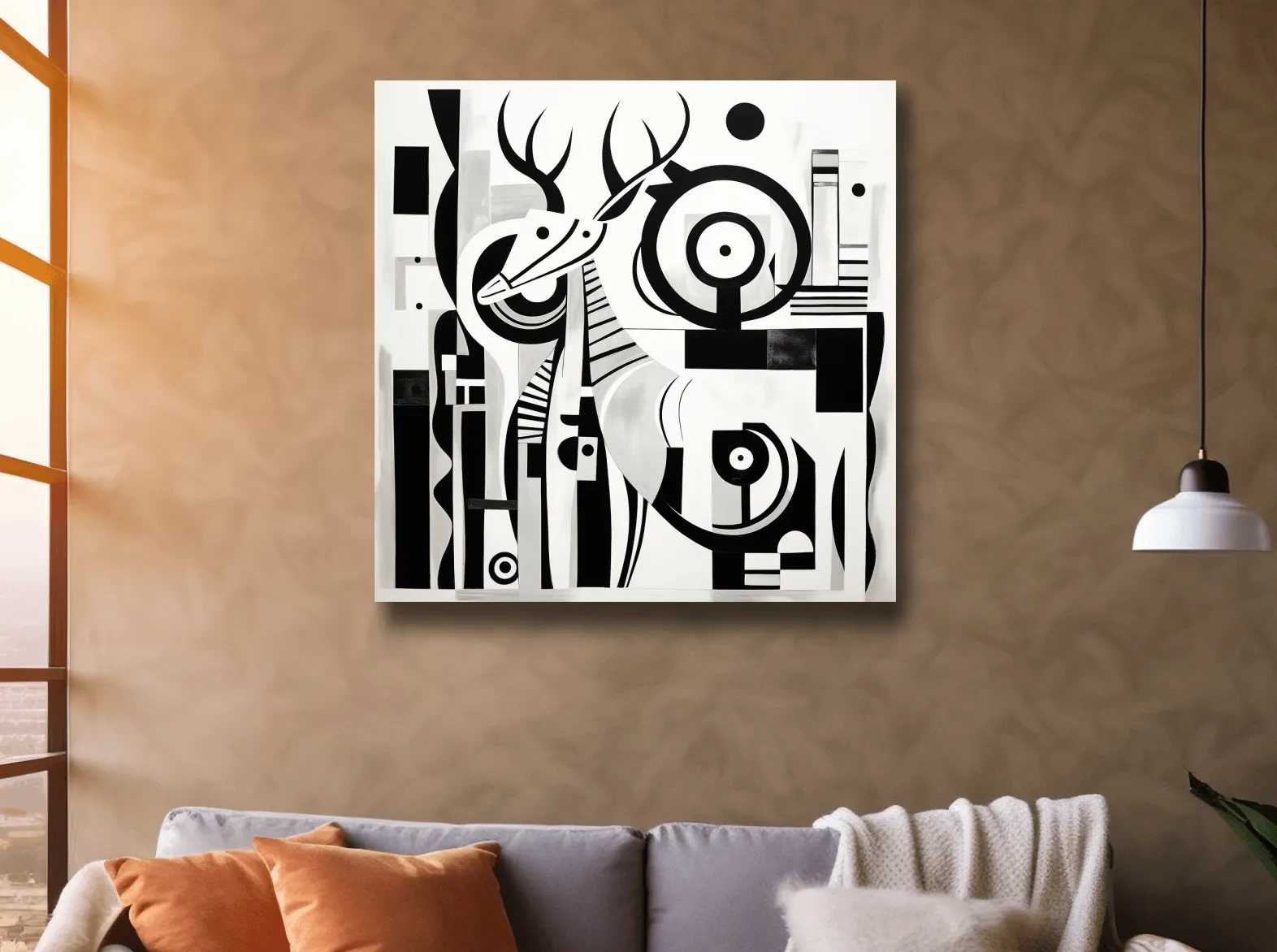 Abstract mid-century style painting of a deer with geometric shapes