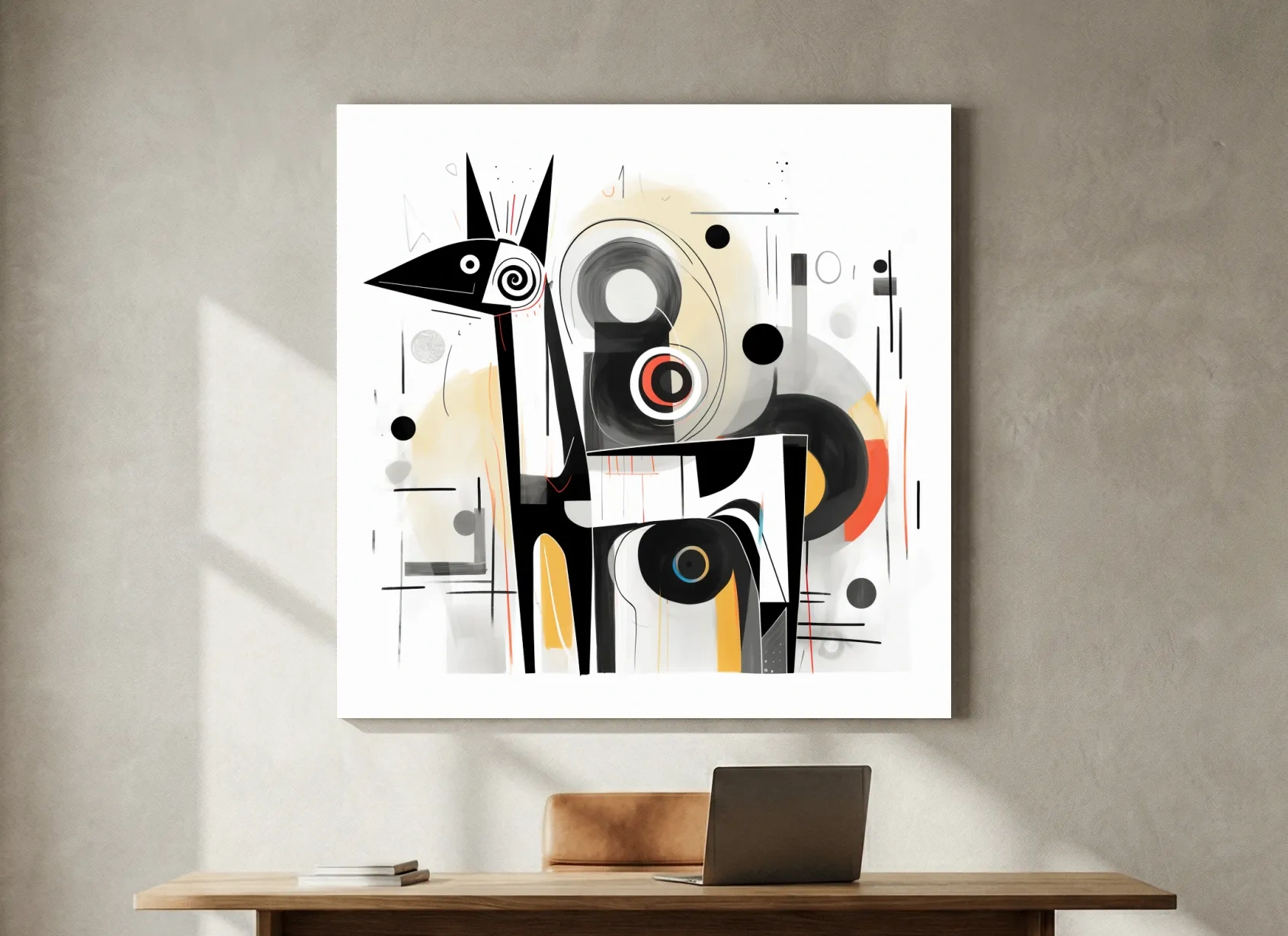 Abstract mid-century style painting of a geometric deer