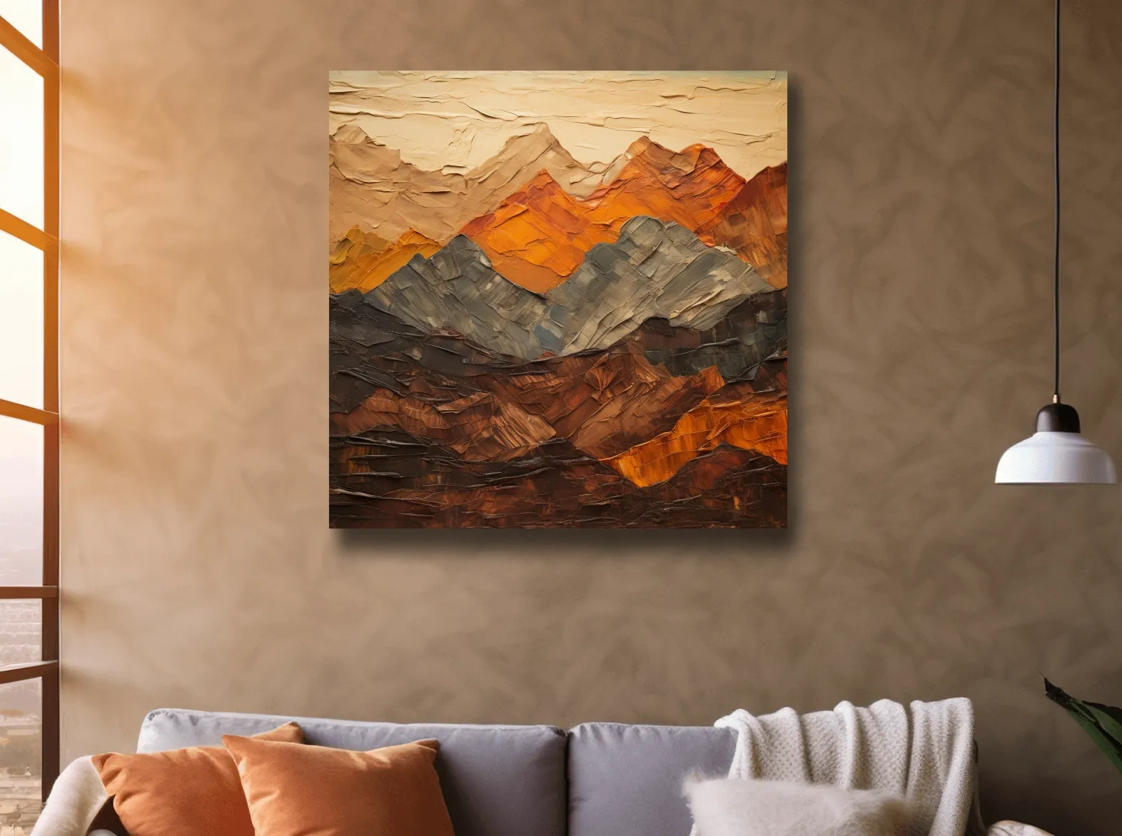 Textured Impasto Mountain Range Print - Rustic Earthy Abstract Wall Art