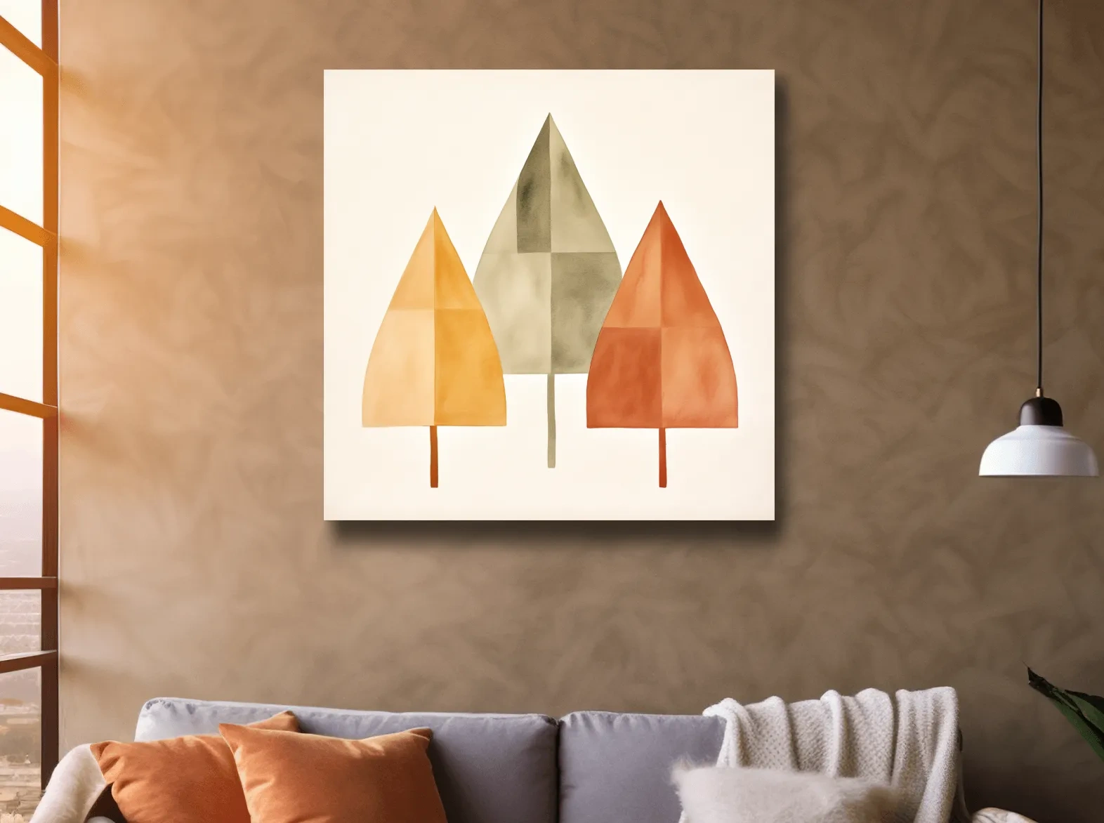 Minimalist Geometric Autumn Trees - Scandinavian Watercolor Forest Wall Art