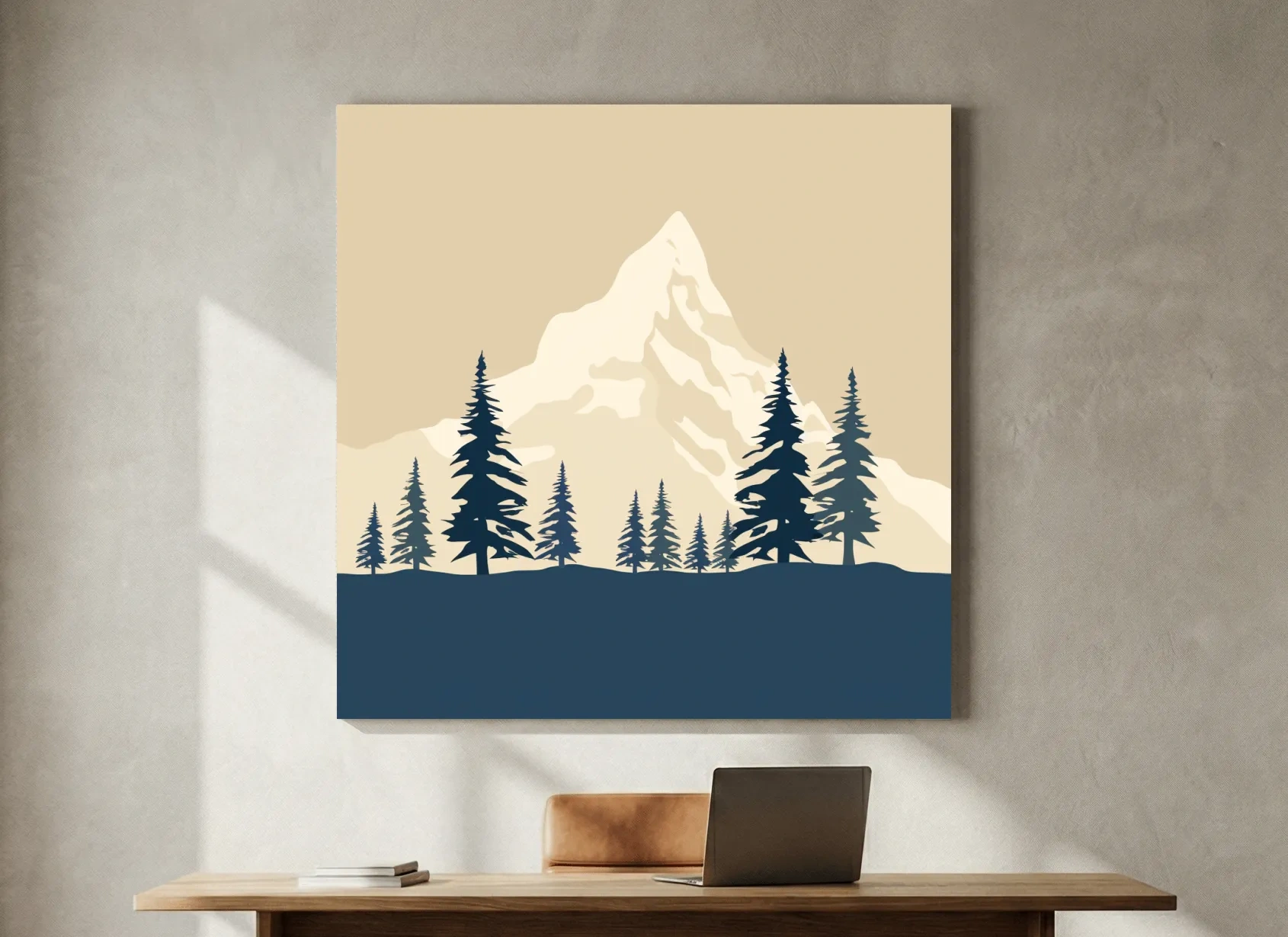 Minimalist Rustic Alpine Mountain Silhouette - Scandinavian Pine Forest Landscape Wall Art