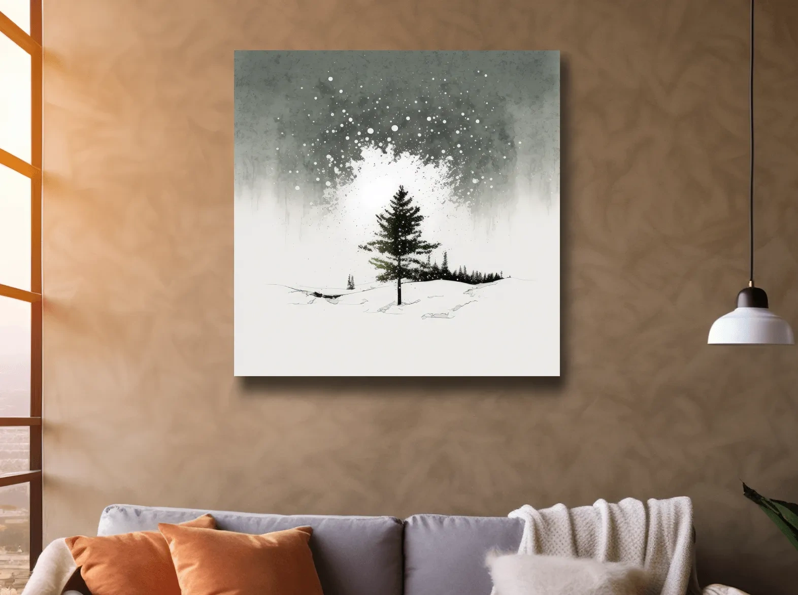 Minimalist Snowy Pine Tree Landscape - Moody Winter Watercolor Wall Art