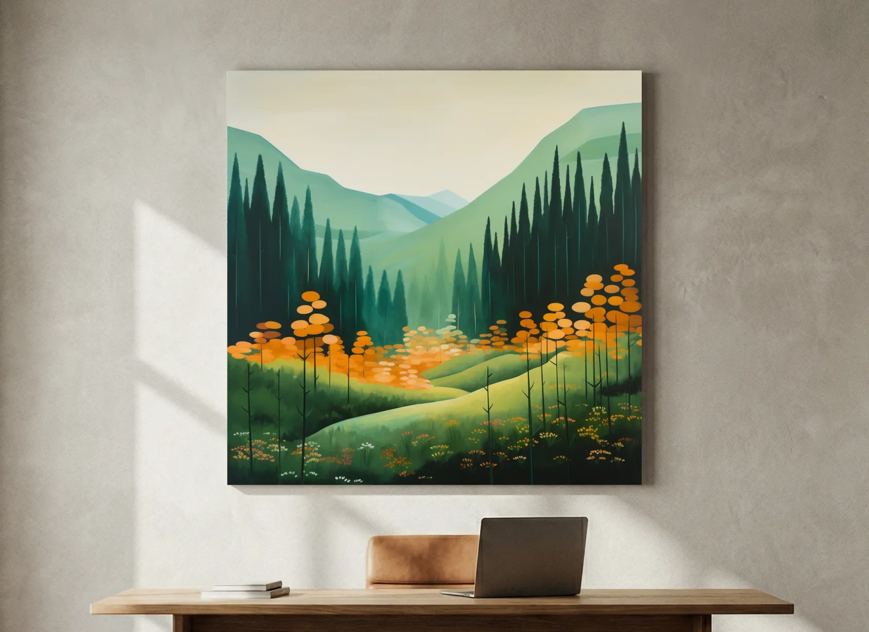 Serene Alpine Valley Pine Forest - Autumn Mountain Landscape Wall Art